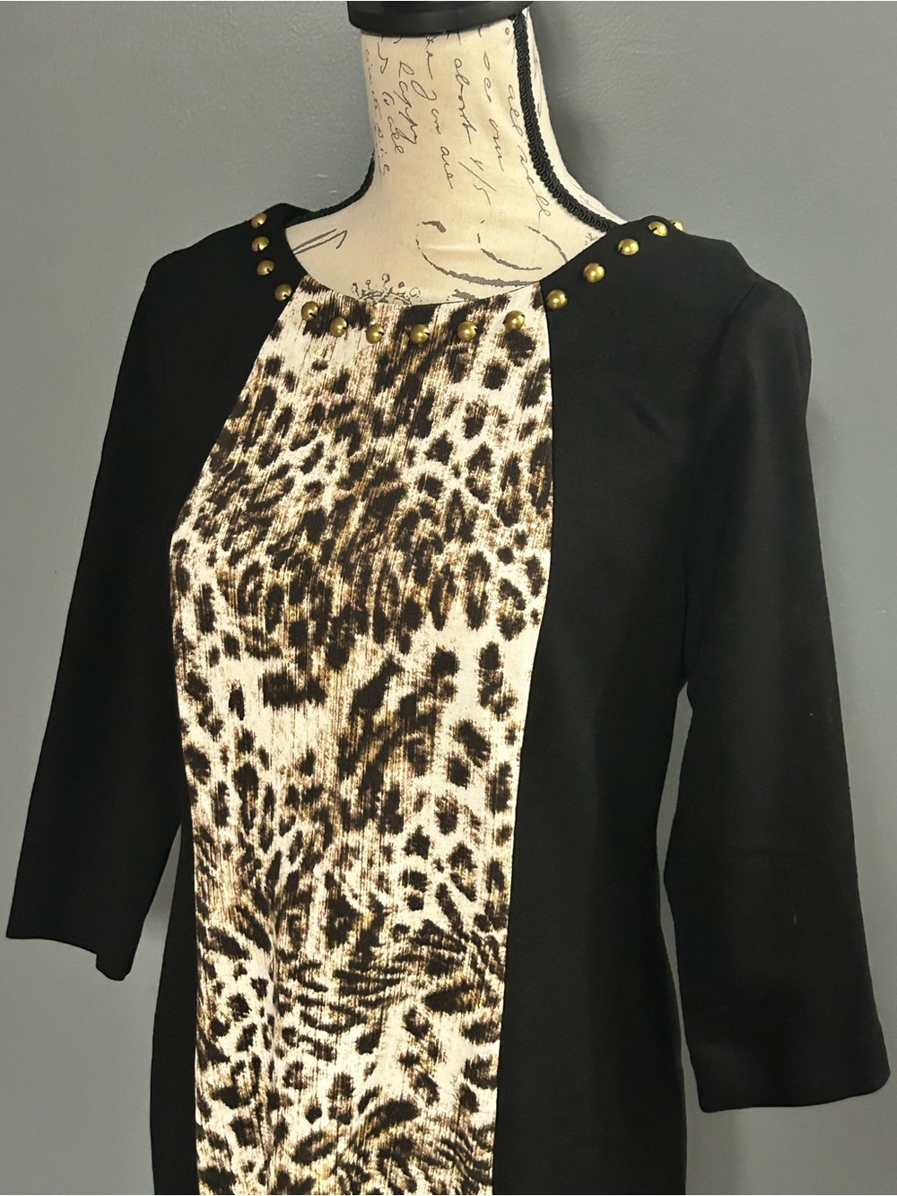 Ruby Rd Leopard Print Colorblock Studded Dress - Picture 6 of 8